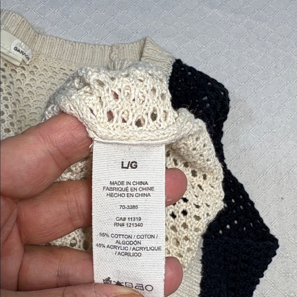 Garage Cream & Navy Crochet Long Sleeve Sweater Size L - Picture 5 of 5